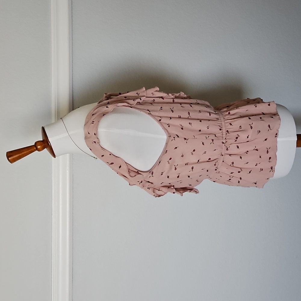 American Eagle Outfitters Floral Rose Deep V Tank Top Blouse Ruffles S NWOT Pink - Picture 4 of 12